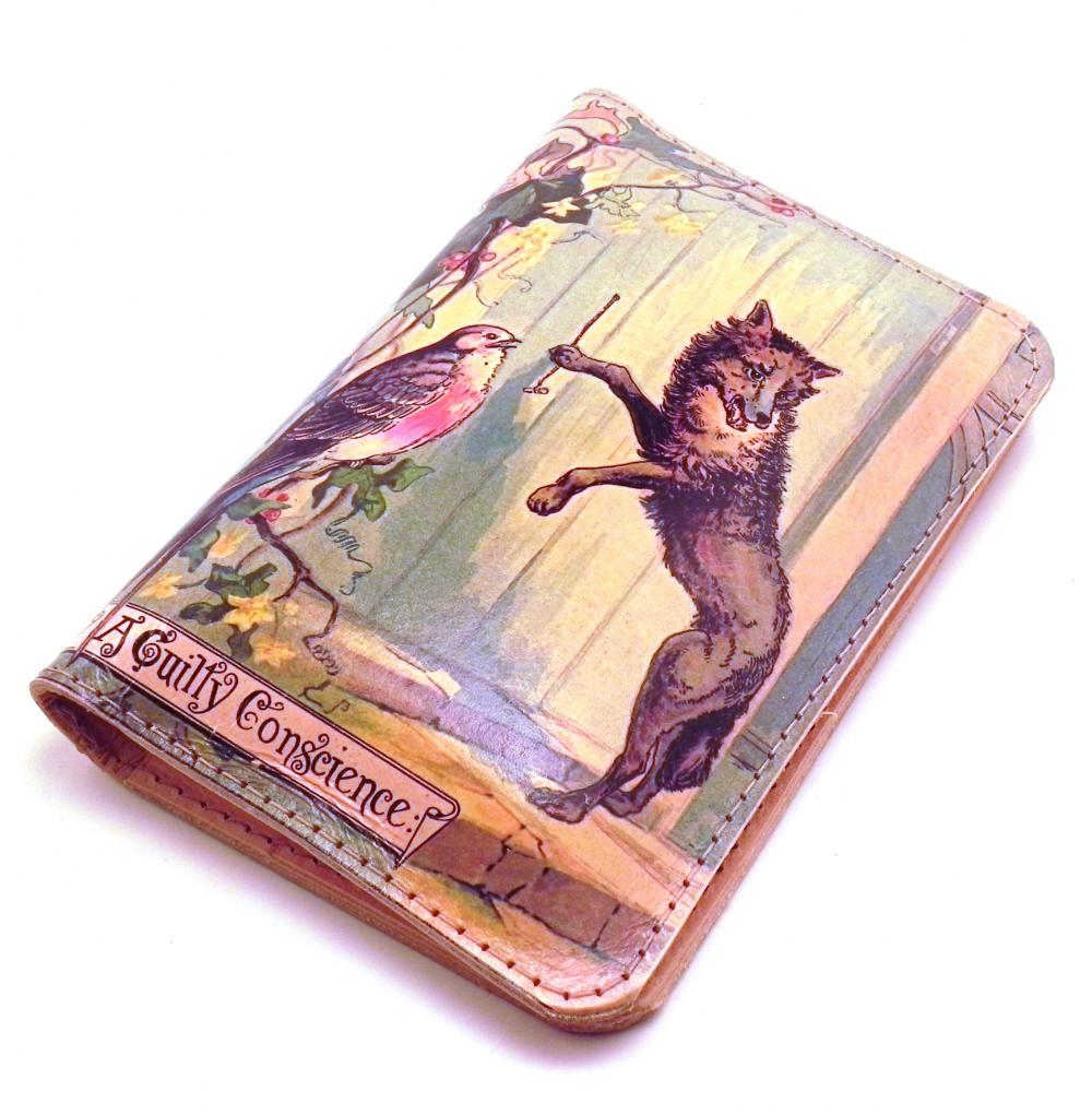 Leather iPhone Wallet - Big Bad Wolf and Little Red Riding Hood.